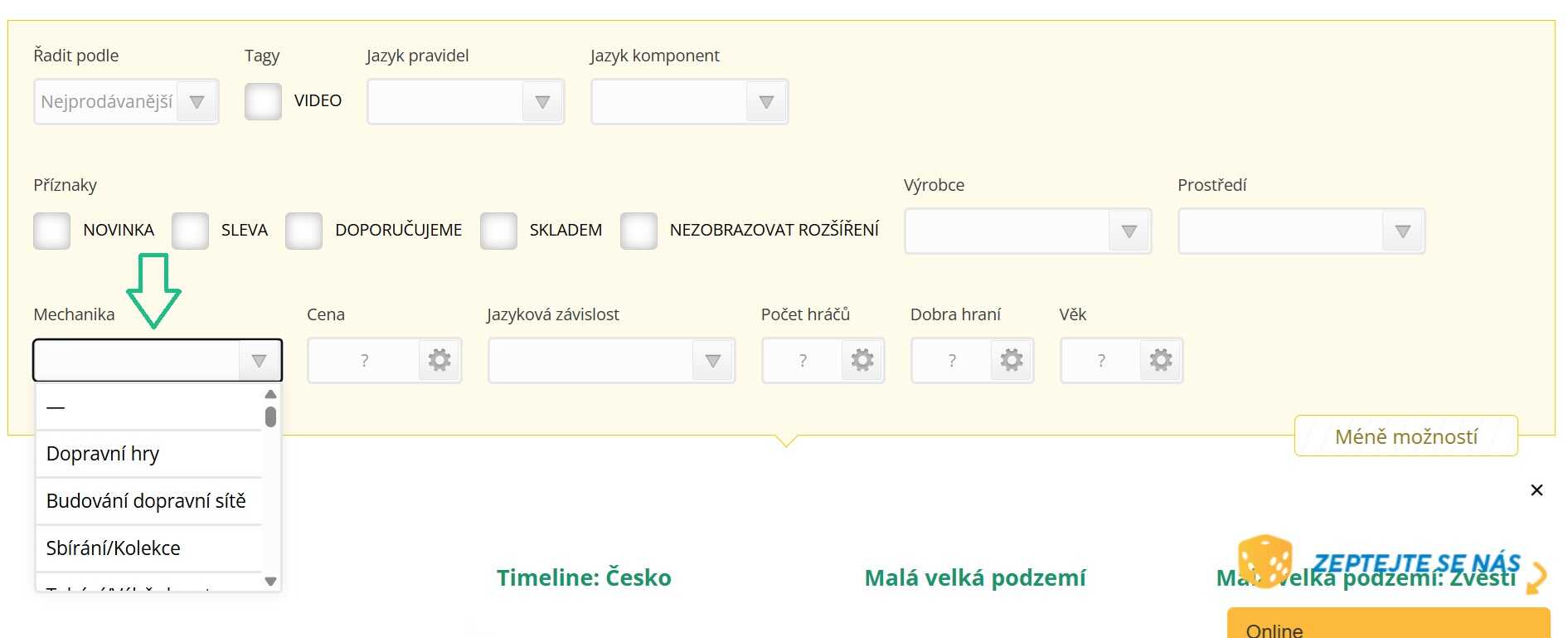 Filtr tagů herní mechaniky