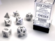 Sada 7 kostek Chessex - Bílá / Černá - 25401