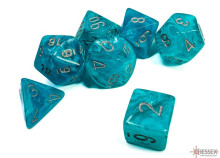 Sada 7 kostek Chessex - Cirrus Aqua / silver- 27465