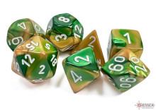 Sada 7 kostek Chessex - Gemini Gold- Green / white - 26425