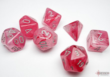 Sada 7 kostek Chessex - Ghostly Glow Pink / silver - 27524