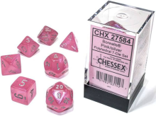 Sada 7 kostek Chessex - Polyhedral Pink / Silver Luminary - 27584