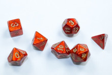 Sada 7 mini kostek Chessex - Scarab Scarlet / gold - 20414