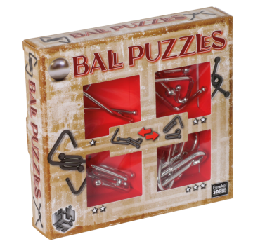 Sada 4 kovových hlavolamů Ball Puzzles - červená (473202)