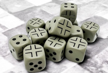 Sada 12 kostek Chessex - Germany War Dice Opaque Dark Grey/black 16mm d6 - 29061