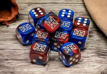 Sada 12 kostek Chessex -Great Britain War Dice Gemini Blue-Red/white 16mm d6 - 29064