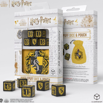 Sada 5 kostek D6 + pytlík - Harry Potter Hufflepuff dice and pouch