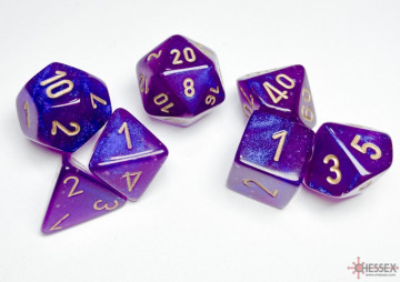 Sada 7 kostek Chessex - Borealis Royal Purple / gold - 27587