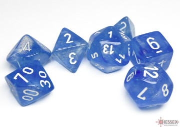 Sada 7 kostek Chessex - Borealis Sky Blue / white - 27586