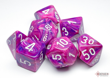 Sada 7 kostek Chessex - Festive fialová a bílá - 27457