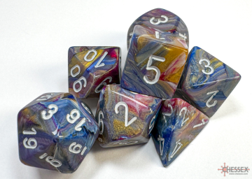 Sada 7 kostek Chessex - Festive kolotočová a bílá - 27440