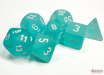 Sada 7 kostek Chessex - Frosted teal a bílá - 27405