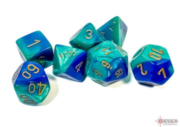 Sada 7 kostek Chessex - Gemini Blue - Teal / gold - 26459