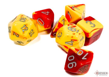 Sada 7 kostek Chessex - Gemini Red - Yellow / silver - 26450