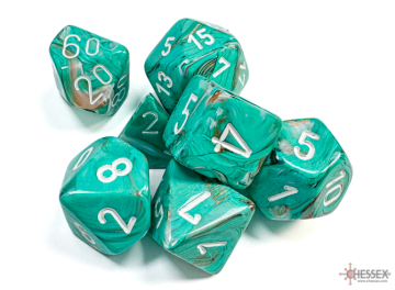 Sada 7 kostek Chessex - Marble měděnková a bílá - 27403