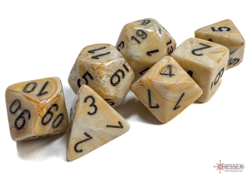 Sada 7 kostek Chessex - Marble slonovinová a černá - 27402