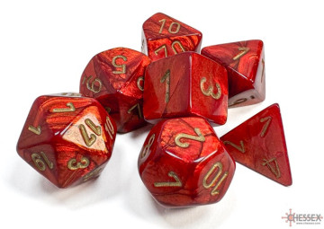 Sada 7 kostek Chessex - Scarab Scarlet / gold - 27414