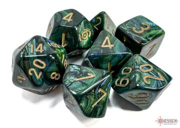 Sada 7 kostek Chessex - Scarab zelená a zlatá - 27415