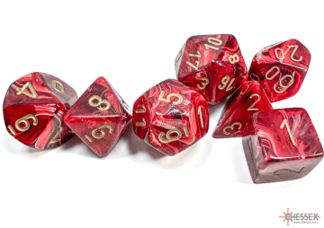 Sada 7 kostek Chessex - Vortex červená a zlatá - 27434