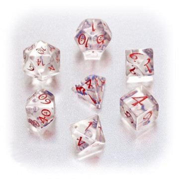 Sada 7 kostek classic dice set průhledná/červená