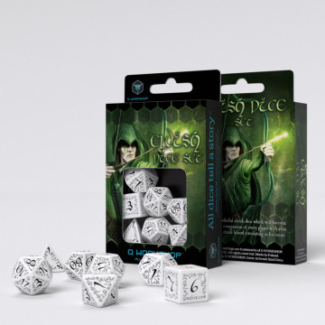 Sada 7 kostek Elvish dice set bílá/černá - SELV02