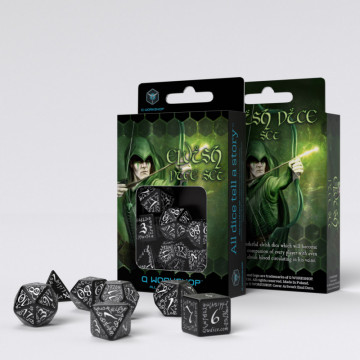 Sada 7 kostek Elvish dice set černá/bílá - SELV05