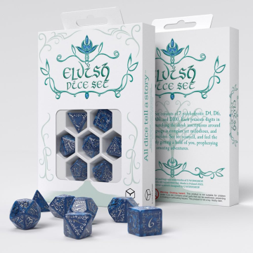 Sada 7 kostek Elvish dice set modrá/stříbrná - SELV10