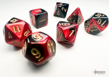 Sada 7 mini kostek Chessex - Gemini Black-red / gold - 20633