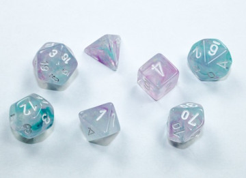 Sada 7 mini kostek Chessex - Nebula Wisteria / white - 20545