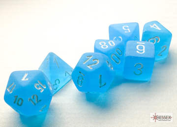 Sada 7 mini kostek Chessex - Polyhedral Frosted Blue/white - 20416