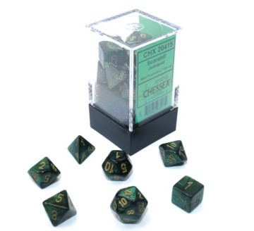 Sada 7 mini kostek Chessex - Scarab Jade / gold - 20415