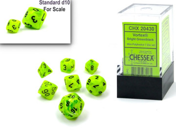 Sada 7 mini kostek Chessex - Vortex Bright Green / black - 20430